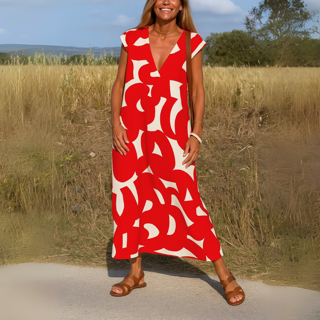 Valerie Women’s V-Neck Dress – Lightweight Printed Dress with Flattering Fit