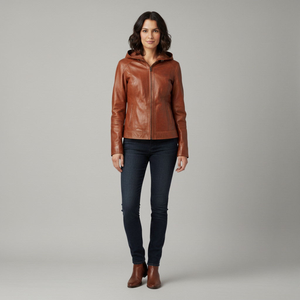 Niora - Women’s leather jacket with hood