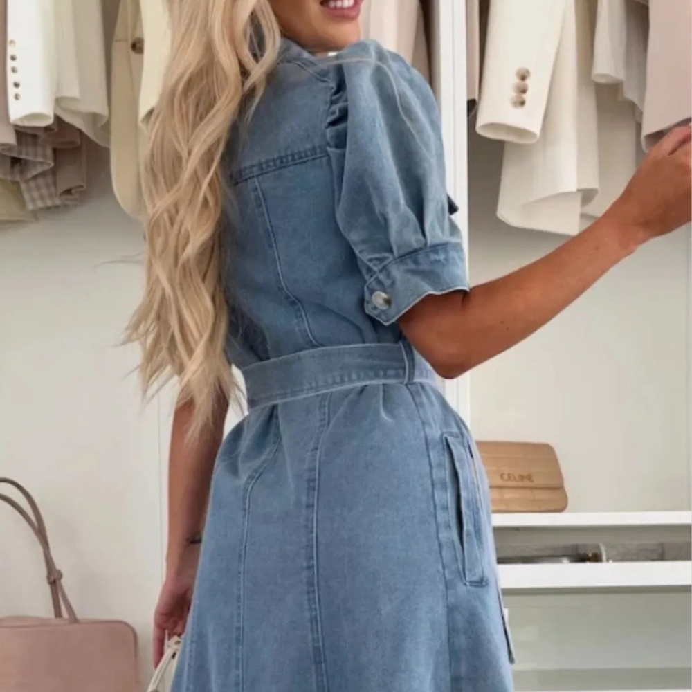 Anna Women’s Denim Dress – Button Down Midi Dress with Relaxed Fit & Breathable Fabric