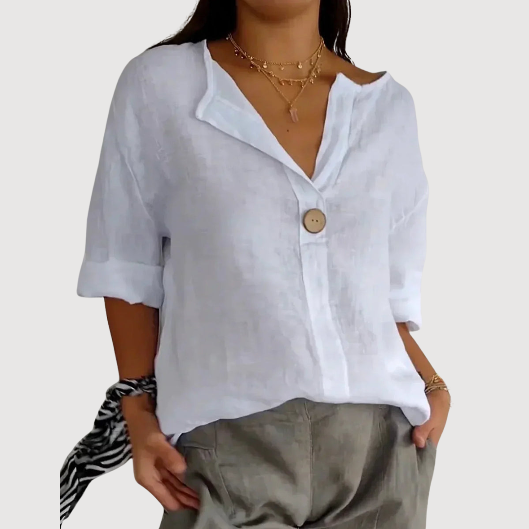 Saphira  Women’s V-Neck Blouse – Cotton Linen Lightweight Casual Elegant Loose Fit