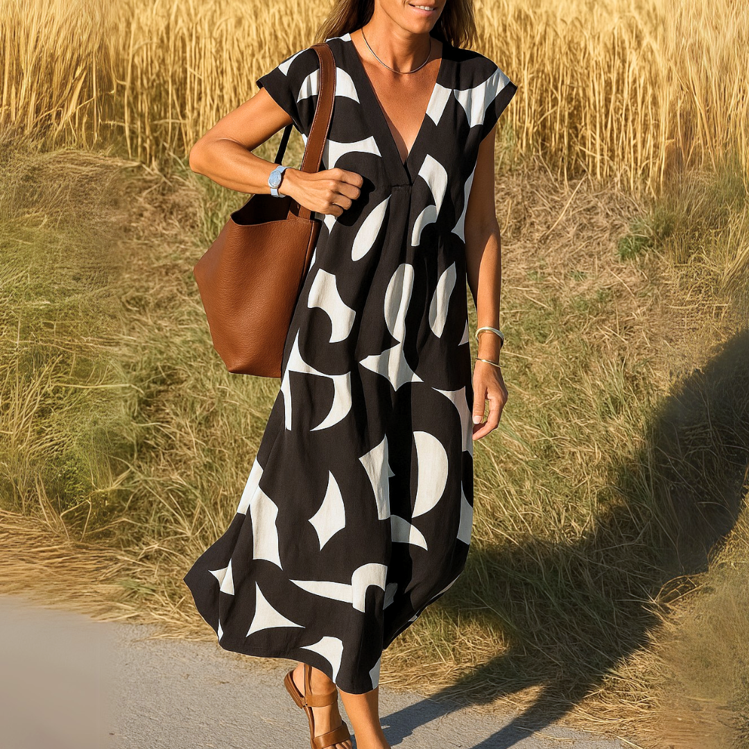 Valerie Women’s V-Neck Dress – Lightweight Printed Dress with Flattering Fit