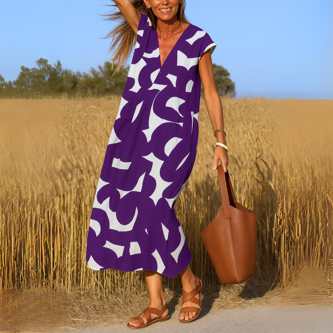 Valerie Women’s V-Neck Dress – Lightweight Printed Dress with Flattering Fit