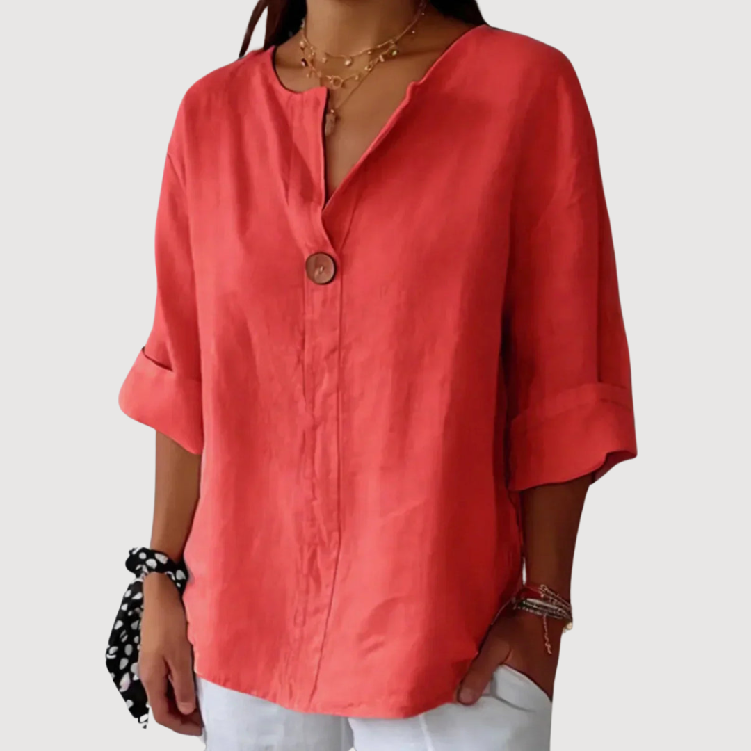 Saphira  Women’s V-Neck Blouse – Cotton Linen Lightweight Casual Elegant Loose Fit