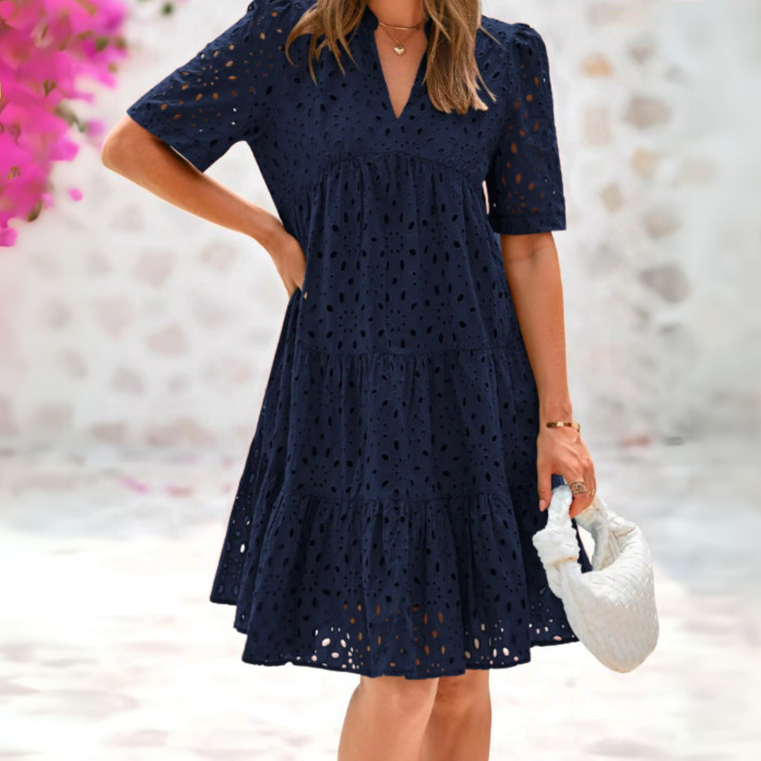 Isalie Women’s Off-Shoulder Dress – Lace Ruffle Lightweight Elegant Summer Fit