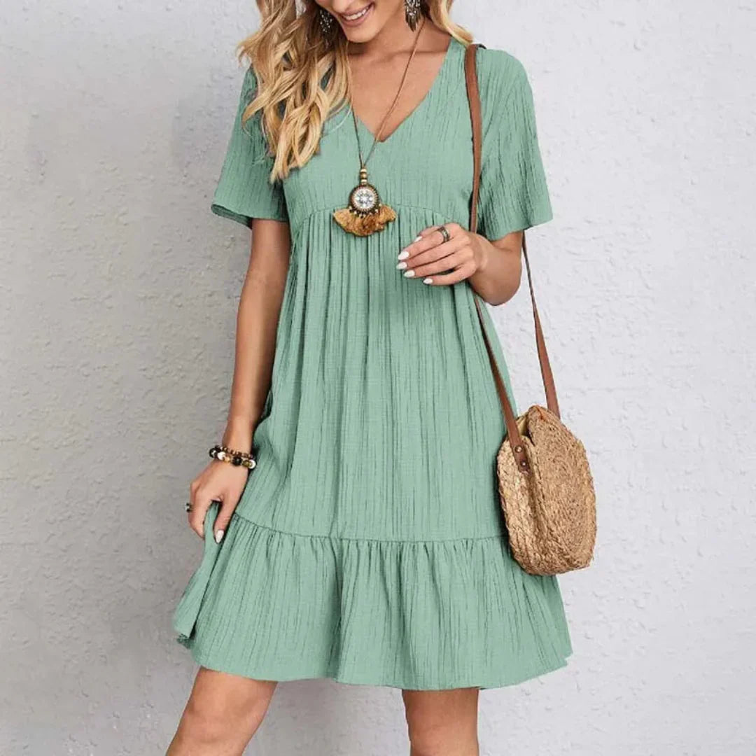 Elsie Women’s Boho Midi Dress – V-Neck A-Line Lightweight Summer Casual Fit