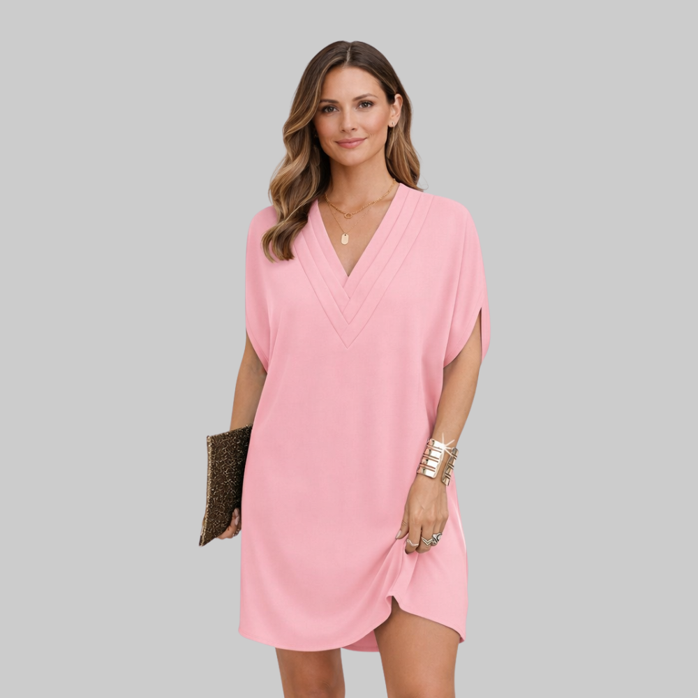 Bianca Women’s Summer Dress – V-Neck Split Sleeve Lightweight Elegant Casual Chic Fit