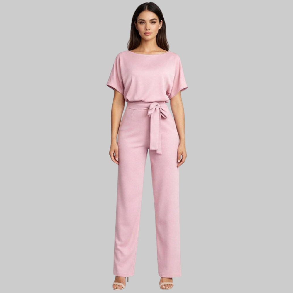 Hannah Women’s Jumpsuit – Slim Top Wide Leg Lace-Up Waist Elegant Casual Chic Fit