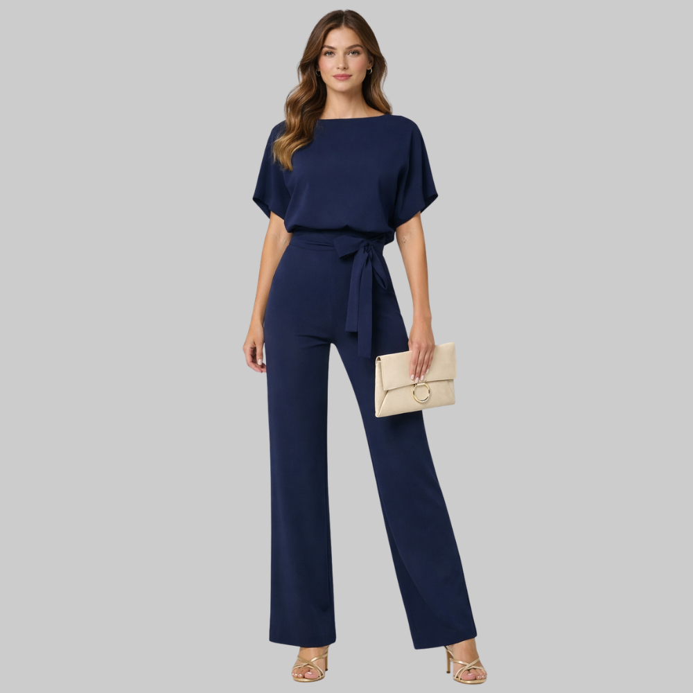 Hannah Women’s Jumpsuit – Slim Top Wide Leg Lace-Up Waist Elegant Casual Chic Fit