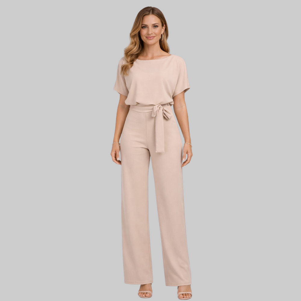 Hannah Women’s Jumpsuit – Slim Top Wide Leg Lace-Up Waist Elegant Casual Chic Fit