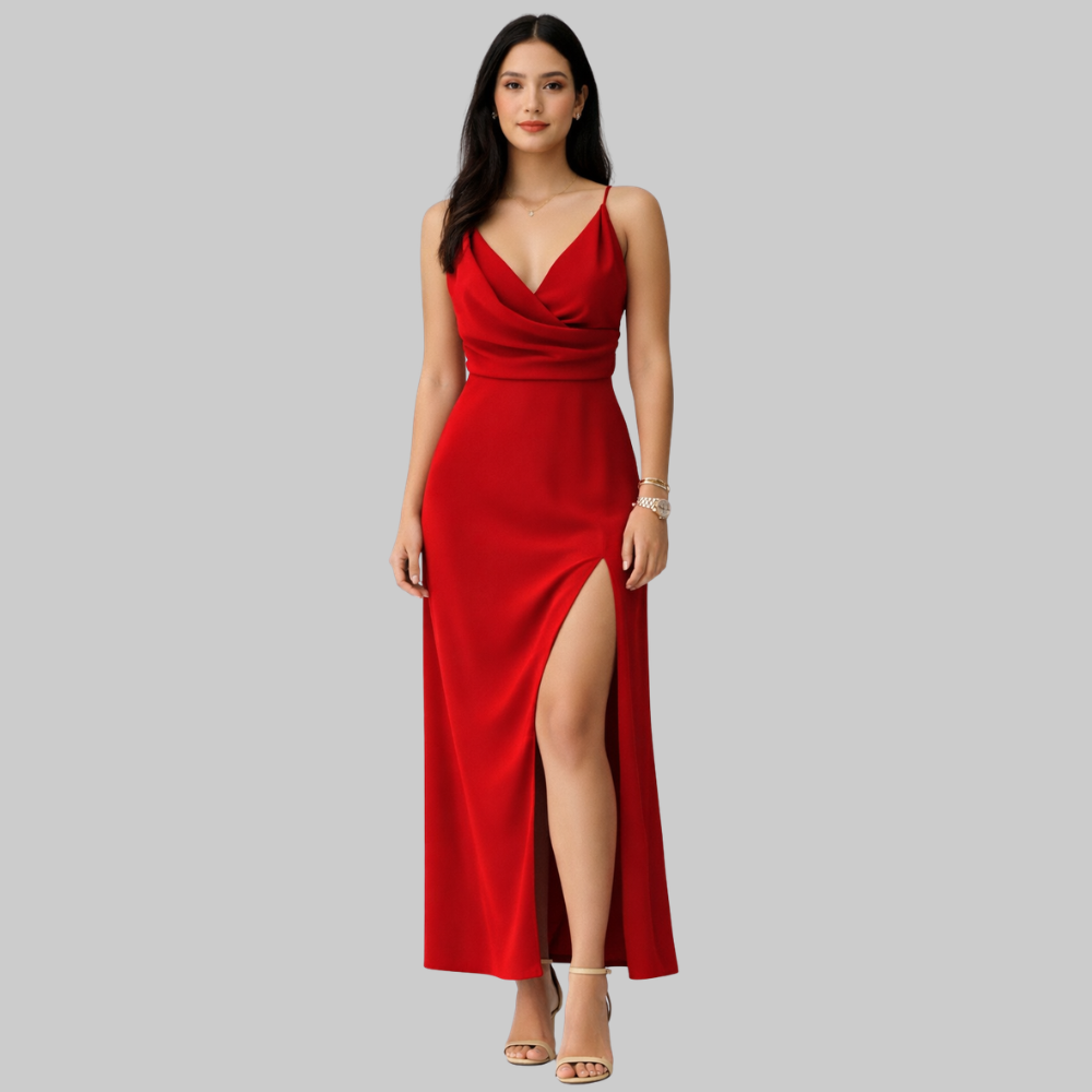 Lanie Women’s Slip Dress – Silky V-Neck Side Split Elegant Evening Summer Dress