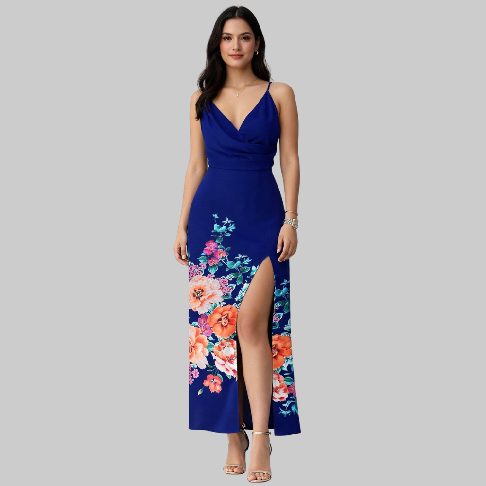 Lanie Women’s Slip Dress – Silky V-Neck Side Split Elegant Evening Summer Dress