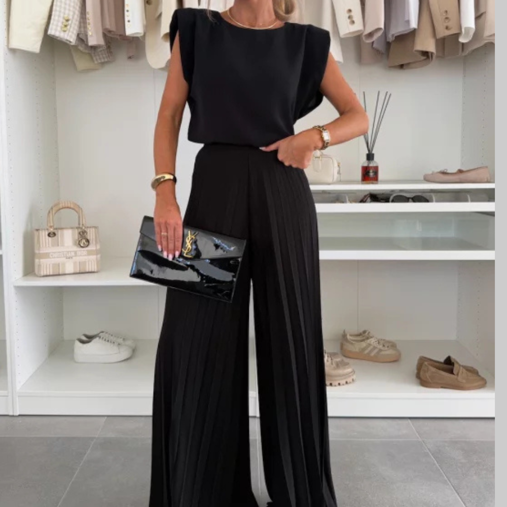 Maruja Women’s 2-Piece Set – Sleeveless V-Neck Top & Wide Leg Trousers Summer Fit