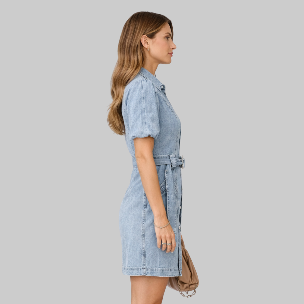Charlotte Women’s Denim Dress – Stretch Button-Down Lace-Up Waist Casual Chic Fit