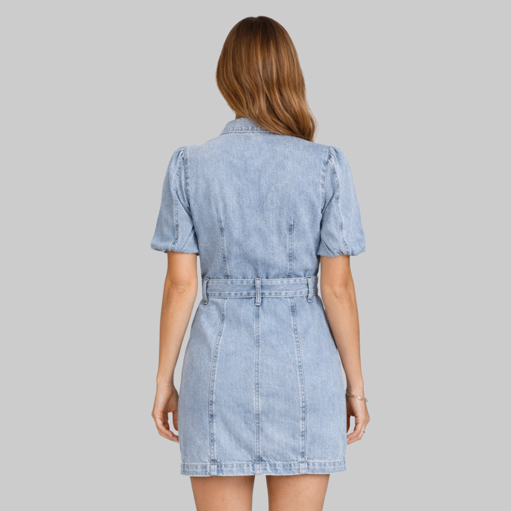 Charlotte Women’s Denim Dress – Stretch Button-Down Lace-Up Waist Casual Chic Fit