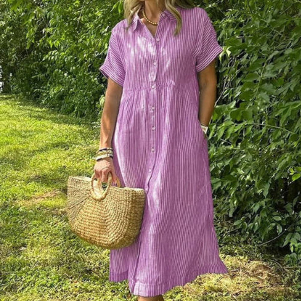 Malina Women’s Maxi Shirt Dress – Striped Button-Down Long Sleeve Elegant Fit