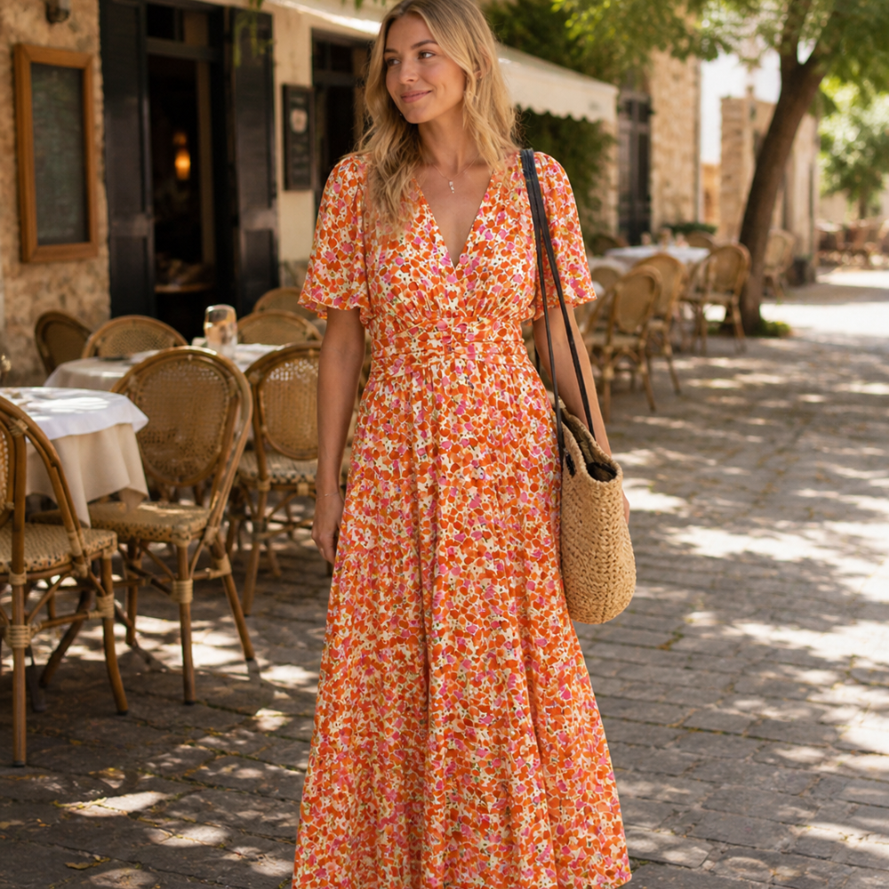 Anja Women’s Maxi Dress – V-Neck Flowing Elegant Evening Occasion Fit