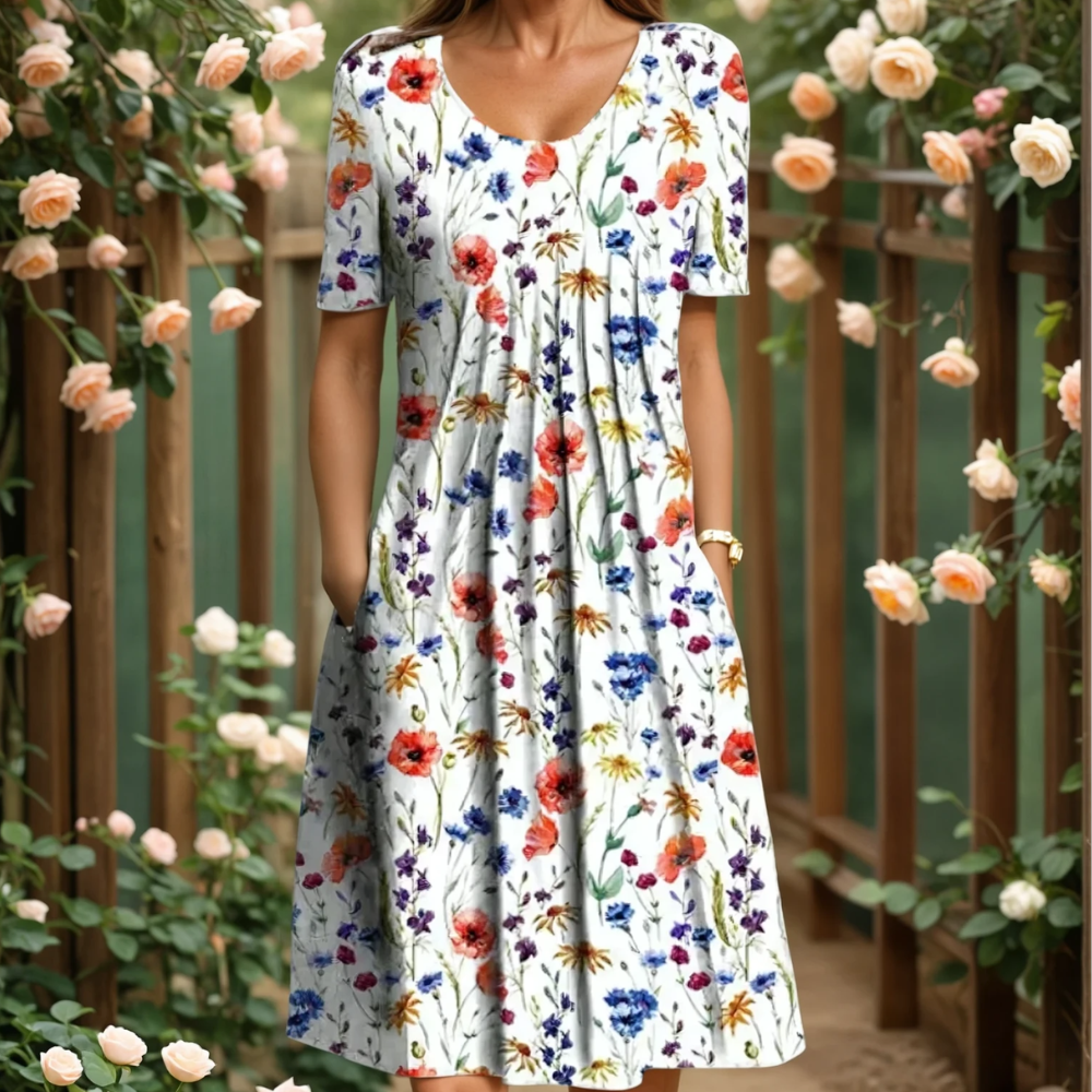 Marga Women’s Midi Dress – A-Line Pleated Lightweight Elegant Casual Chic Fit