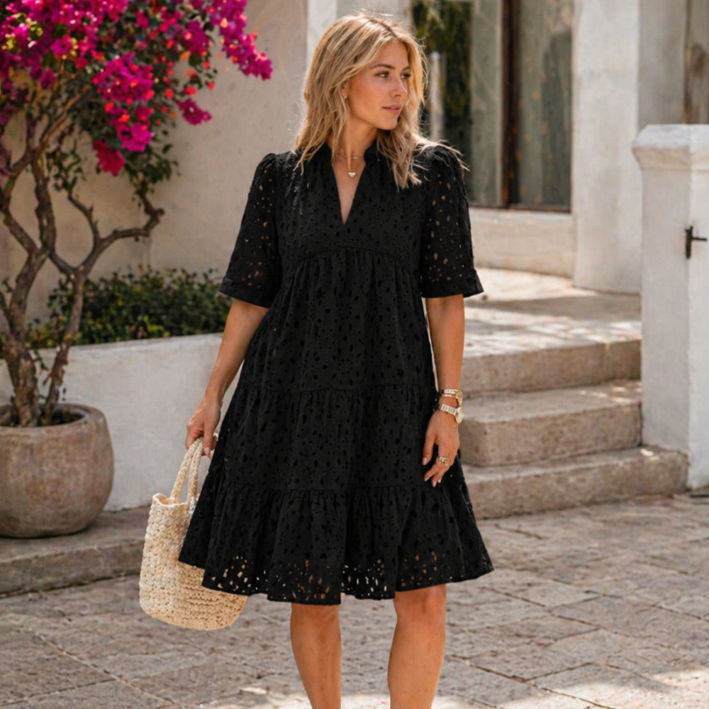 Isalie Women’s Off-Shoulder Dress – Lace Ruffle Lightweight Elegant Summer Fit