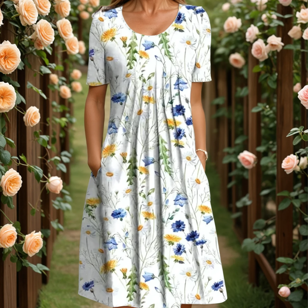Marga Women’s Midi Dress – A-Line Pleated Lightweight Elegant Casual Chic Fit