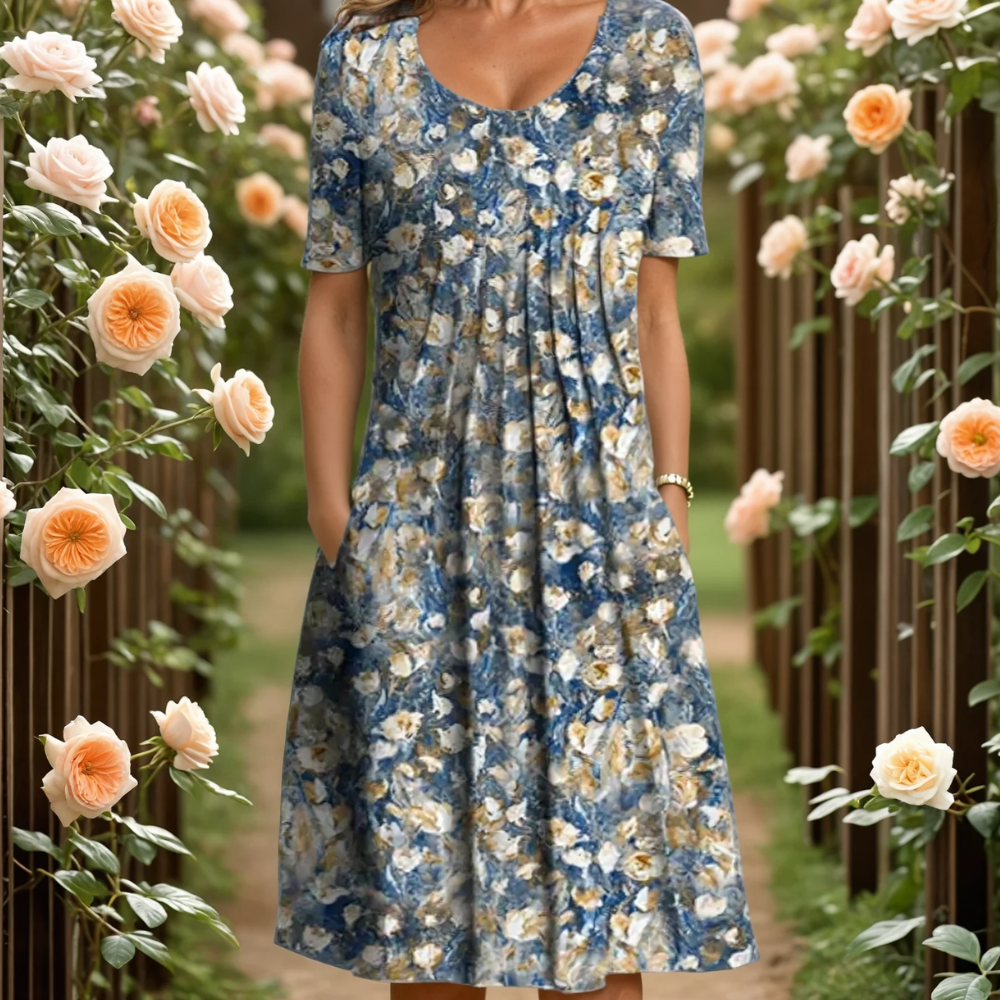Marga Women’s Midi Dress – A-Line Pleated Lightweight Elegant Casual Chic Fit