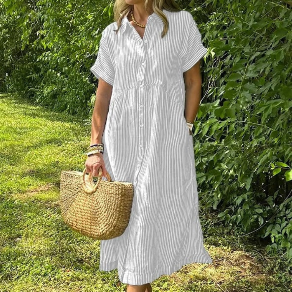 Malina Women’s Maxi Shirt Dress – Striped Button-Down Long Sleeve Elegant Fit