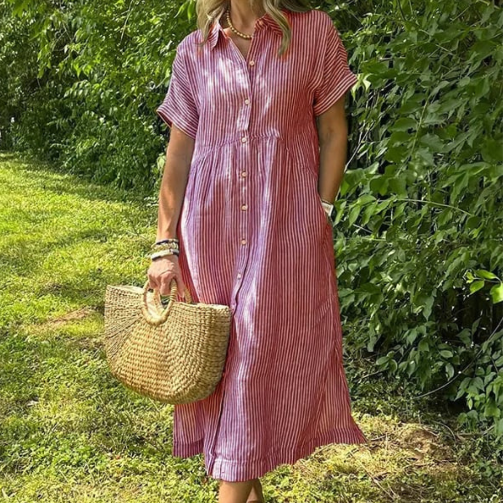 Malina Women’s Maxi Shirt Dress – Striped Button-Down Long Sleeve Elegant Fit