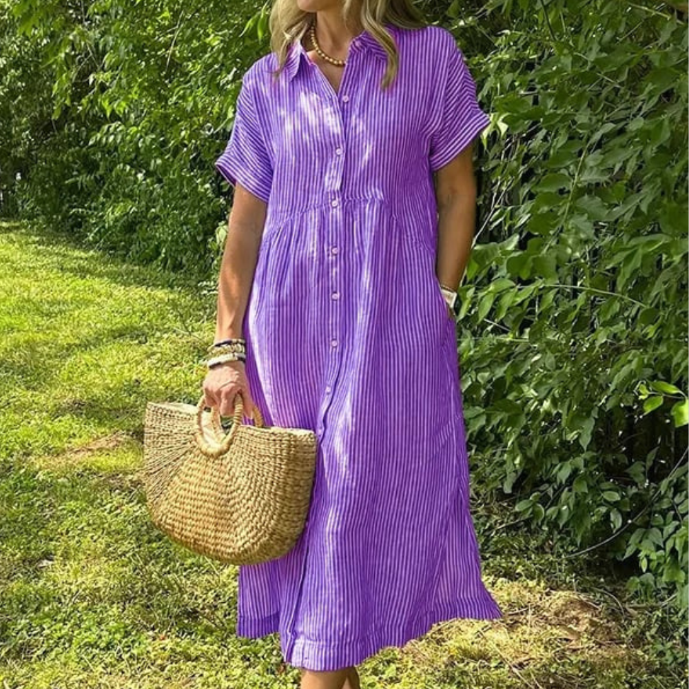 Malina Women’s Maxi Shirt Dress – Striped Button-Down Long Sleeve Elegant Fit
