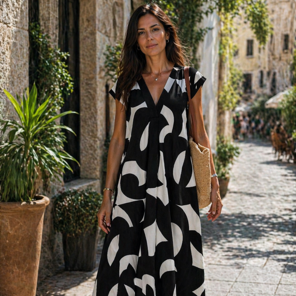 Valerie Women’s V-Neck Dress – Lightweight Printed Dress with Flattering Fit