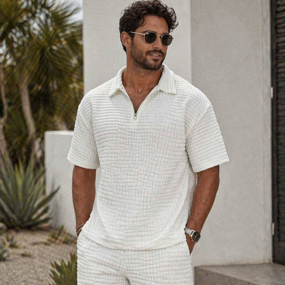 Lukas Men’s Summer Set – Breathable Waffle 2-Piece with Zip & Modern Fit