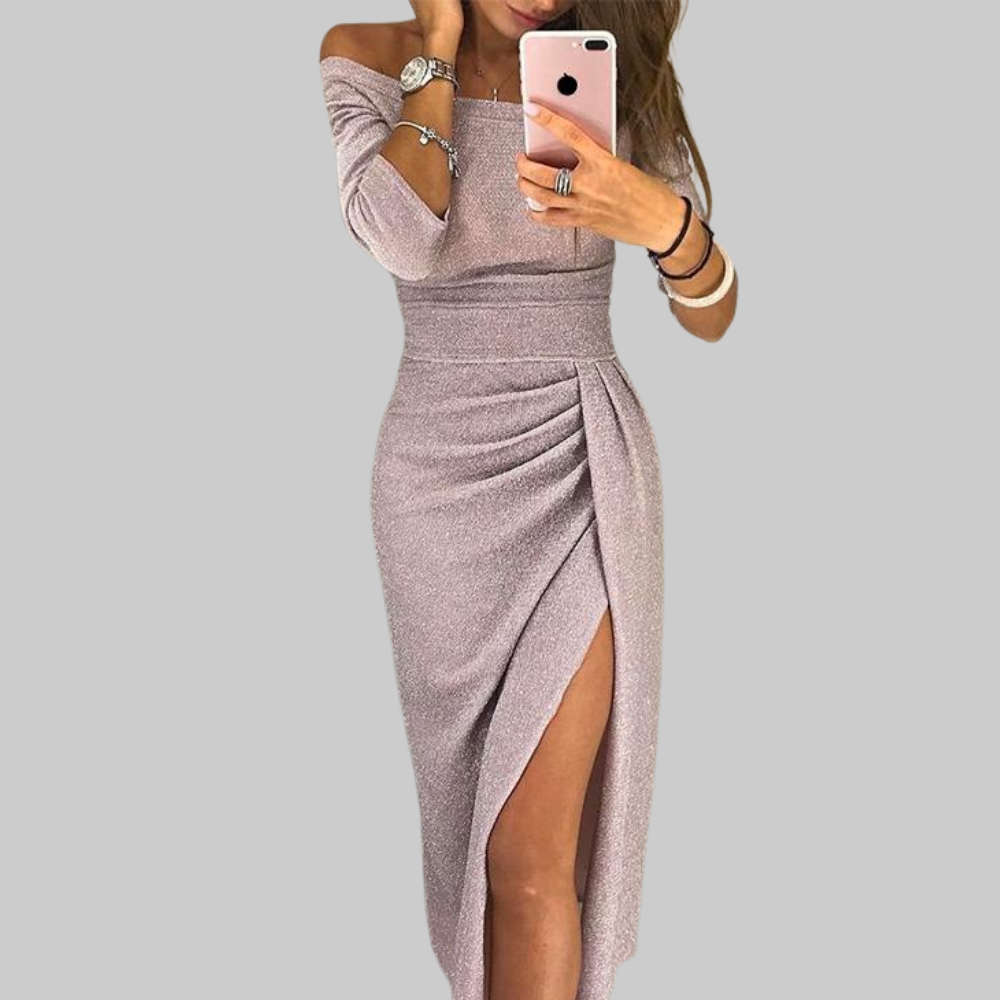 Merly Women’s Off-Shoulder Dress – Side Split Elegant Summer Party Dress Fit